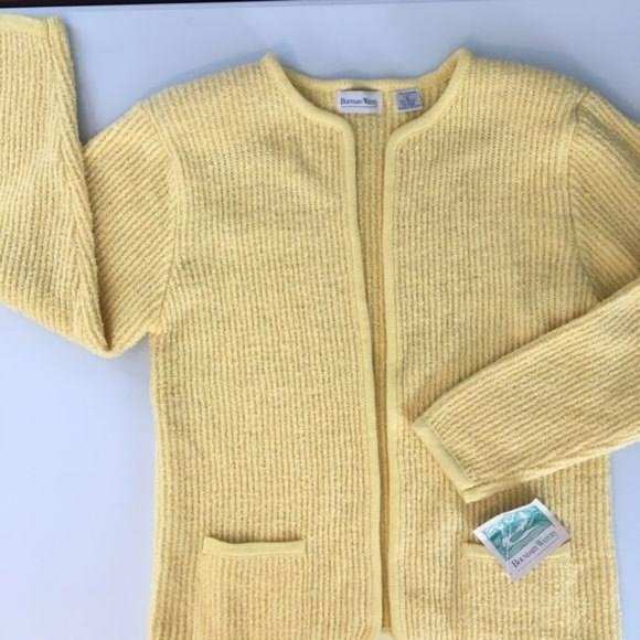 Vintage Sweaters - Vintage NWT Butter Yellow 80s 90s Open Cardigan, Soft Yellow Grandma Sweater - M